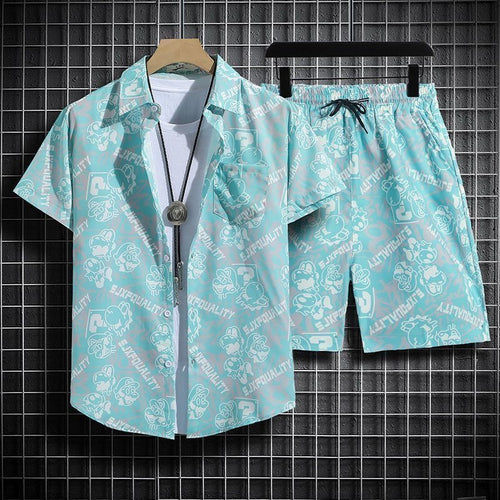 Men’s Summer Matching Set – Casual Shirt & Shorts Outfit (Beach Style)
